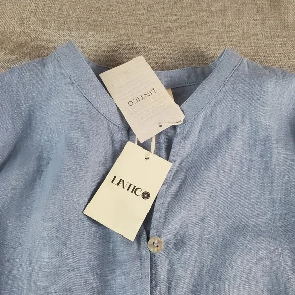 Lintico Womens Shirt Dress Tunic XL Blue 100% Linen Dillon Lagenlook Hand Button - Picture 9 of 12